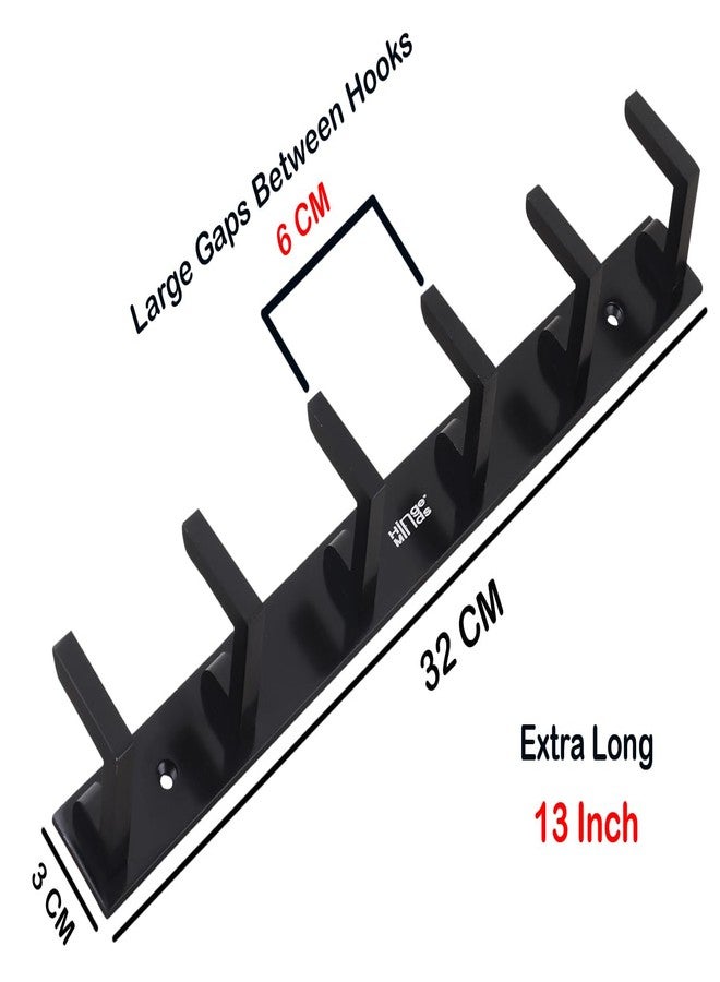 HingeMinds Aluminium Cloth Hanger for Wall, Clothes Hook Hangers Door Mounted, Bathroom Hooks for Hanging Towel, Wall Mount Shirt Hangers, Dress Holder Hooks - 6 Pin-XL, Pack of 2, Black - Image 3